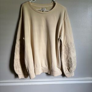 Wonderly Cream women’s Crewneck Sweater with Embroidery sleeves